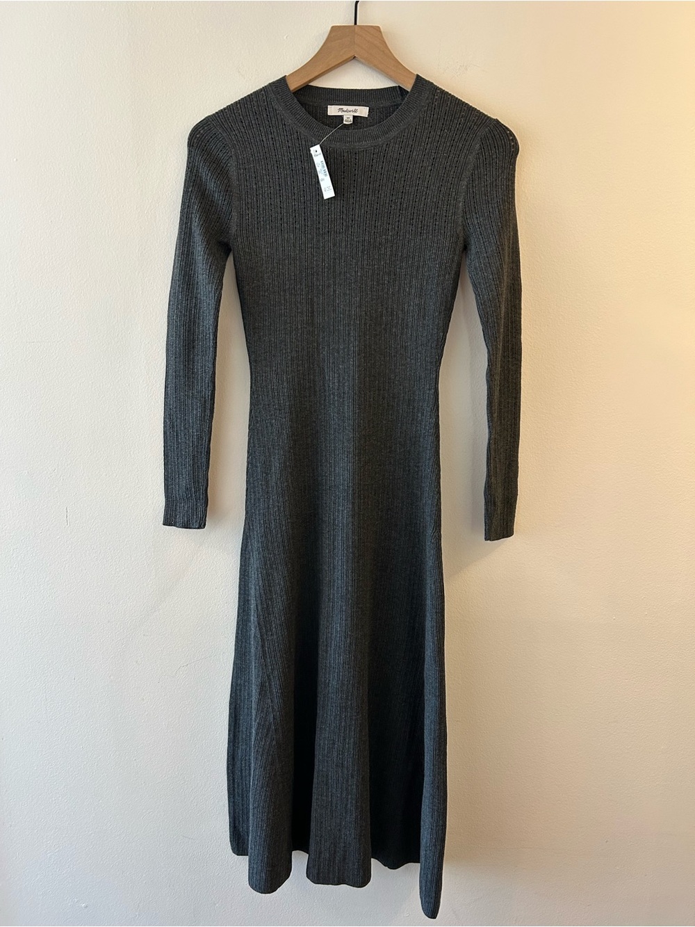 Madewell Dark Charcoal Ribbed Long-Sleeve Midi Dress